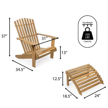 Saranac 2-Piece Traditional Rustic Acacia Wood Adirondack Chair with Detachable Ottoman - JONATHAN Y